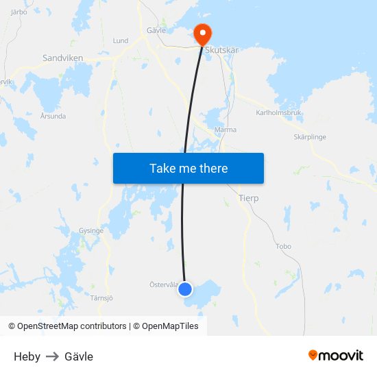 Heby to Gävle map