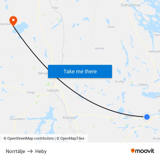 Norrtälje to Heby map