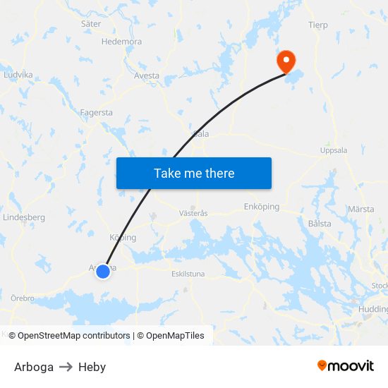 Arboga to Heby map