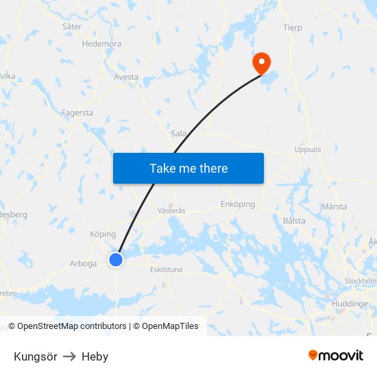 Kungsör to Heby map