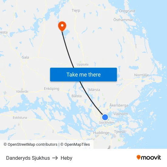 Danderyds Sjukhus to Heby map