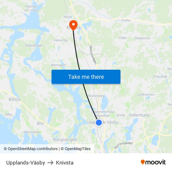 Upplands-Väsby to Knivsta map