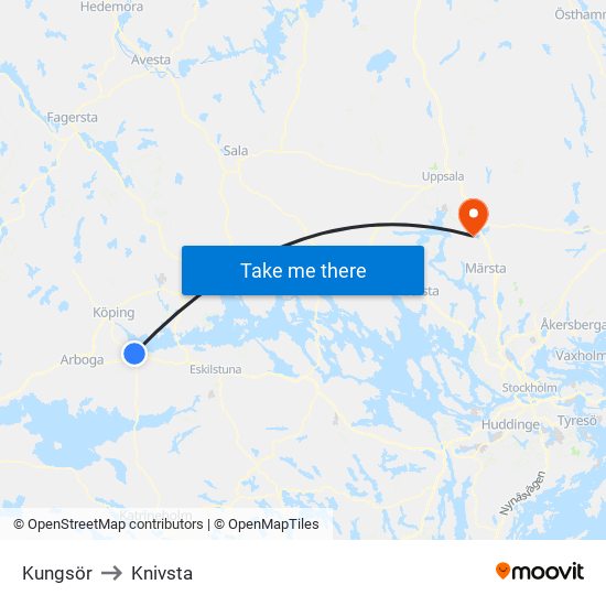 Kungsör to Knivsta map
