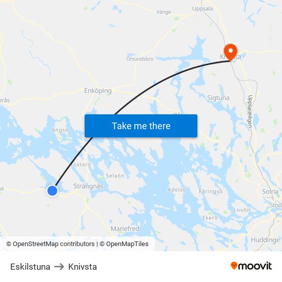 Eskilstuna to Knivsta map