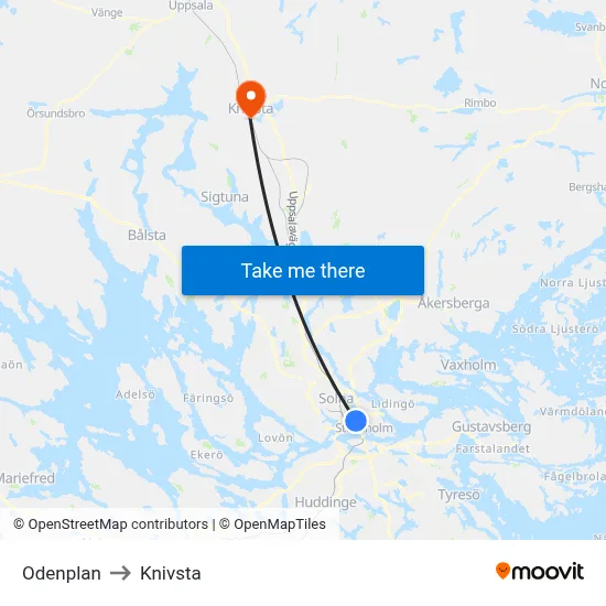 Odenplan to Knivsta map