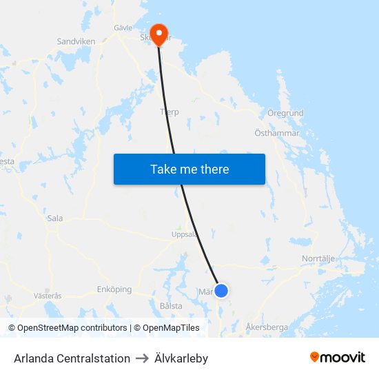 Arlanda Centralstation to Älvkarleby map