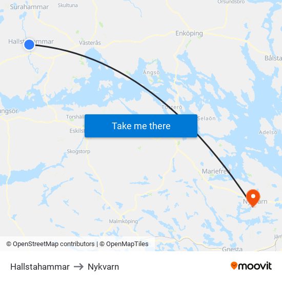 Hallstahammar to Nykvarn map