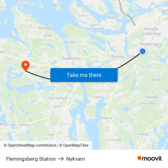 Flemingsberg Station to Nykvarn map