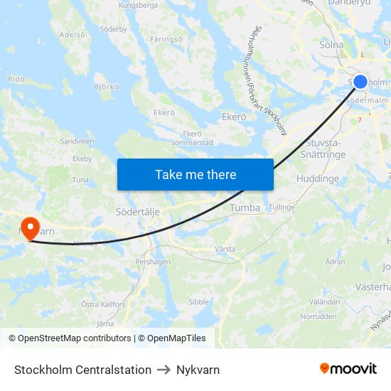 Stockholm Centralstation to Nykvarn map