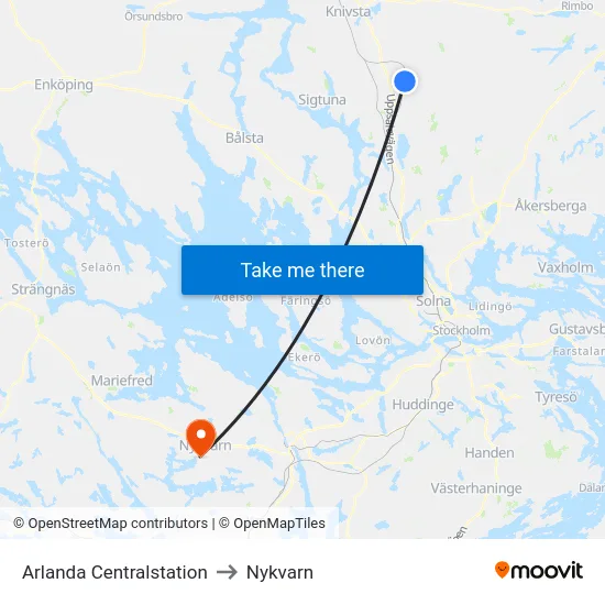 Arlanda Centralstation to Nykvarn map