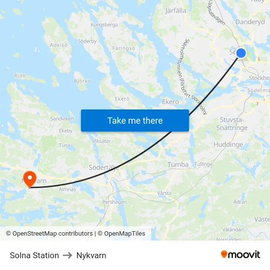 Solna Station to Nykvarn map