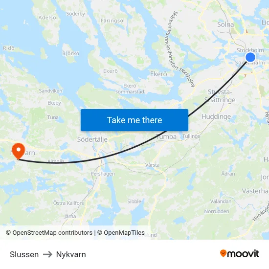 Slussen to Nykvarn map