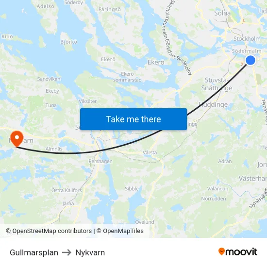 Gullmarsplan to Nykvarn map