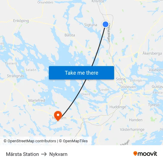 Märsta Station to Nykvarn map