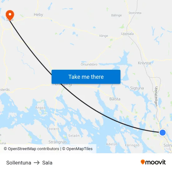Sollentuna to Sala map