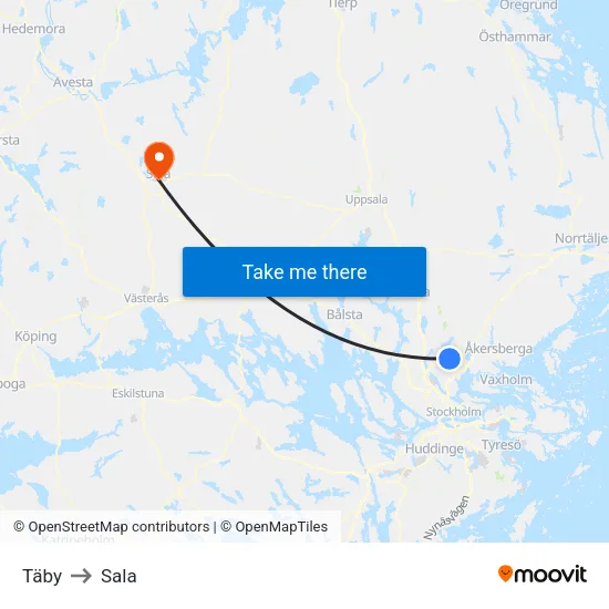 Täby to Sala map