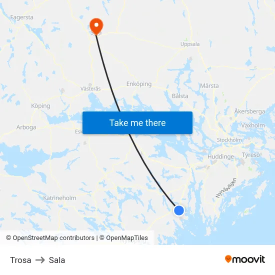Trosa to Sala map