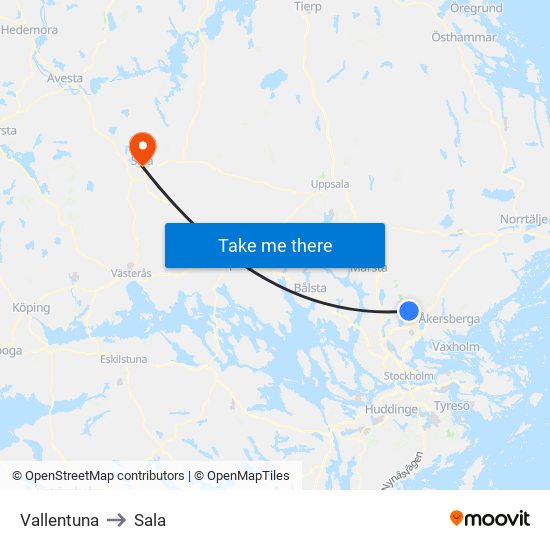 Vallentuna to Sala map