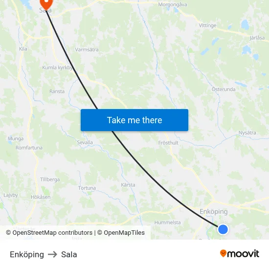 Enköping to Sala map