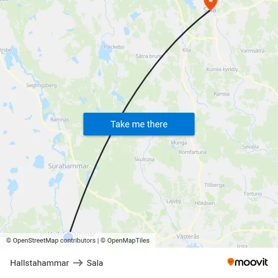 Hallstahammar to Sala map
