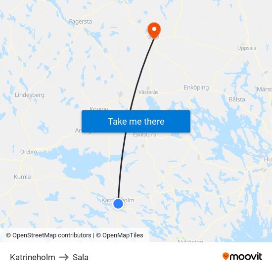 Katrineholm to Sala map