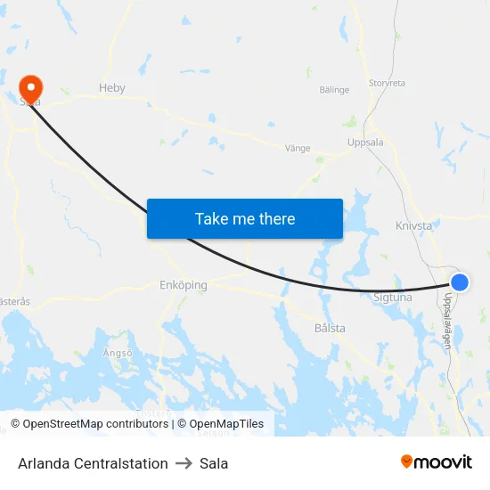 Arlanda Centralstation to Sala map
