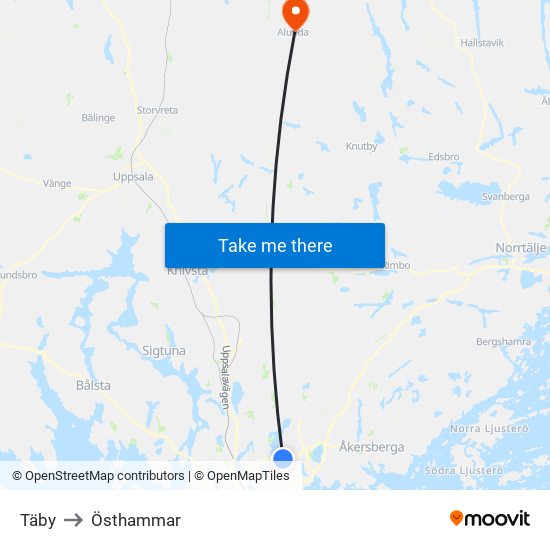 Täby to Östhammar map