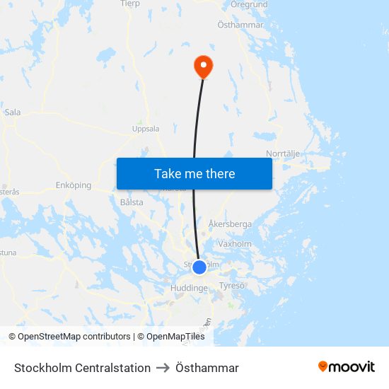 Stockholm Centralstation to Östhammar map