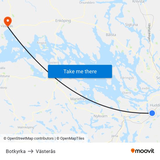 Botkyrka to Västerås map