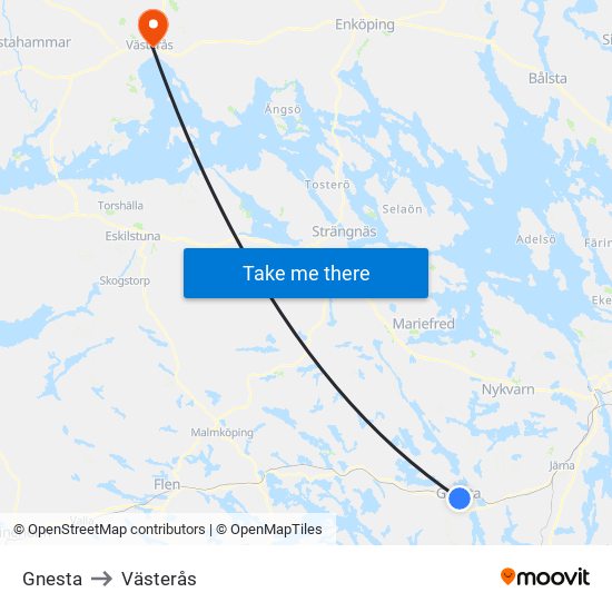 Gnesta to Västerås map