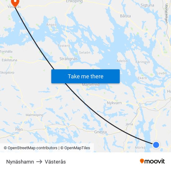 Nynäshamn to Västerås map