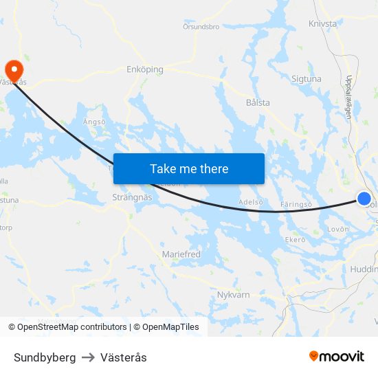 Sundbyberg to Västerås map