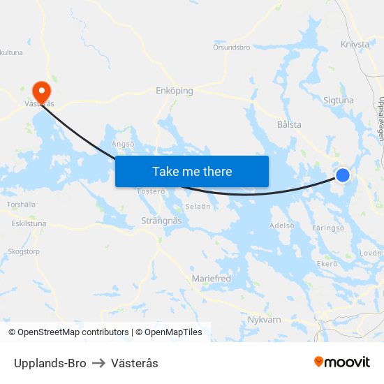 Upplands-Bro to Västerås map