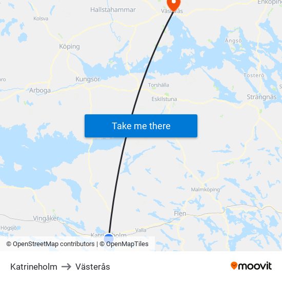 Katrineholm to Västerås map