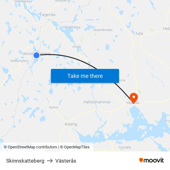 Skinnskatteberg to Västerås map