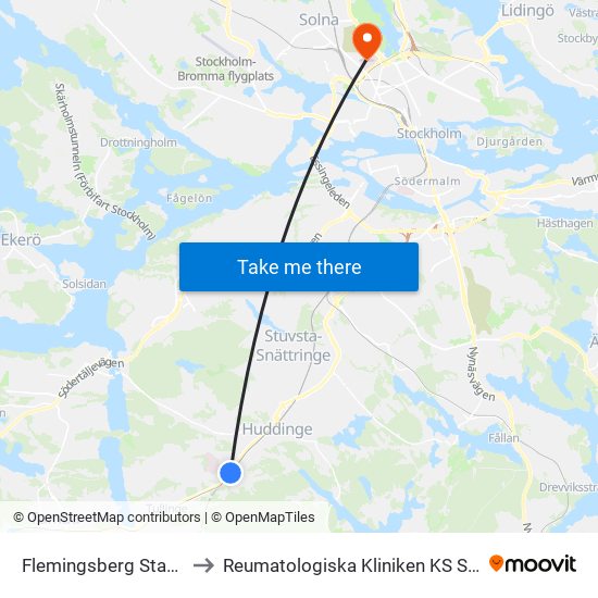 Flemingsberg Station to Reumatologiska Kliniken KS Solna map