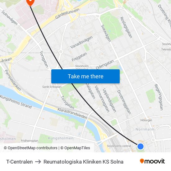 T-Centralen to Reumatologiska Kliniken KS Solna map