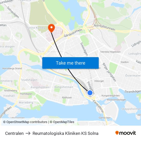 Centralen to Reumatologiska Kliniken KS Solna map
