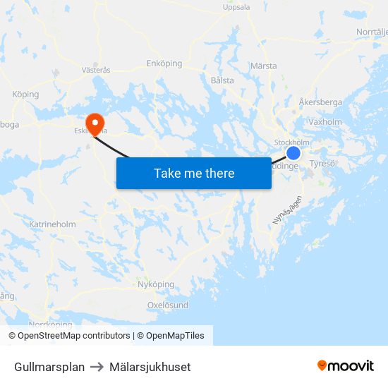 Gullmarsplan to Mälarsjukhuset map