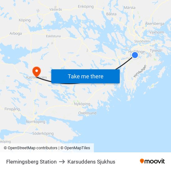 Flemingsberg Station to Karsuddens Sjukhus map