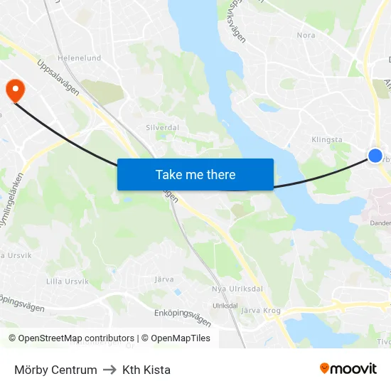 Mörby Centrum to Kth Kista map