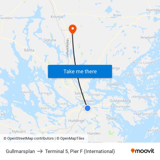 Gullmarsplan to Terminal 5, Pier F (International) map