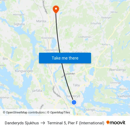 Danderyds Sjukhus to Terminal 5, Pier F (International) map
