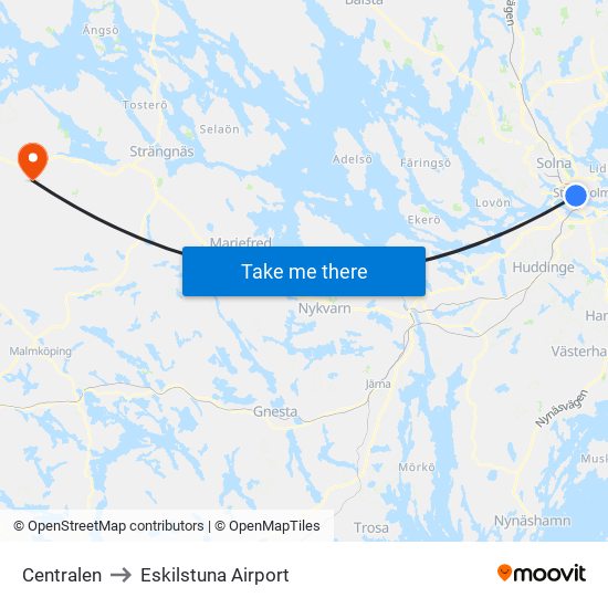 Centralen to Eskilstuna Airport map