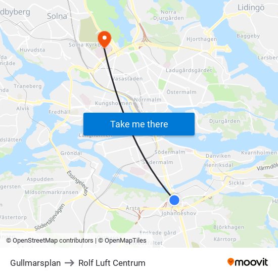 Gullmarsplan to Rolf Luft Centrum map