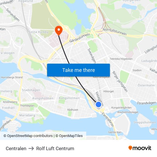 Centralen to Rolf Luft Centrum map
