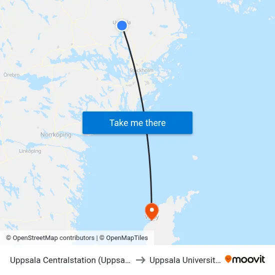 Uppsala Centralstation (Uppsala) to Uppsala Universitet map