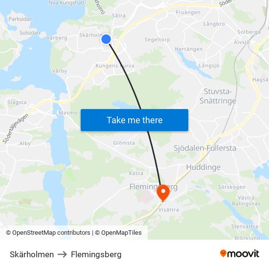 Skärholmen to Flemingsberg map