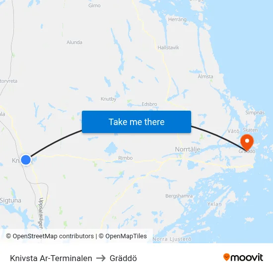 Knivsta Ar-Terminalen to Gräddö map