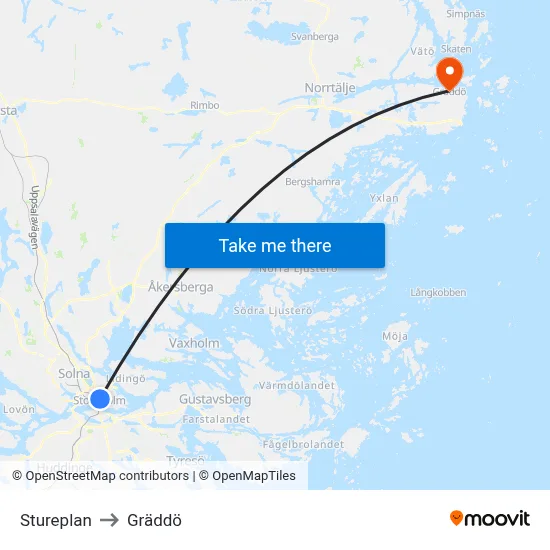 Stureplan to Gräddö map